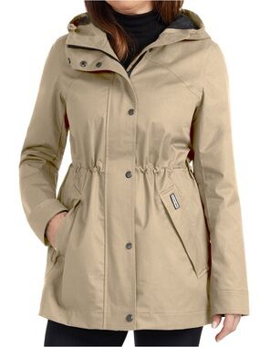 Hunter Khaki Tan Hooded Waterproof Rain Zip Up Anorak Jacket Size L